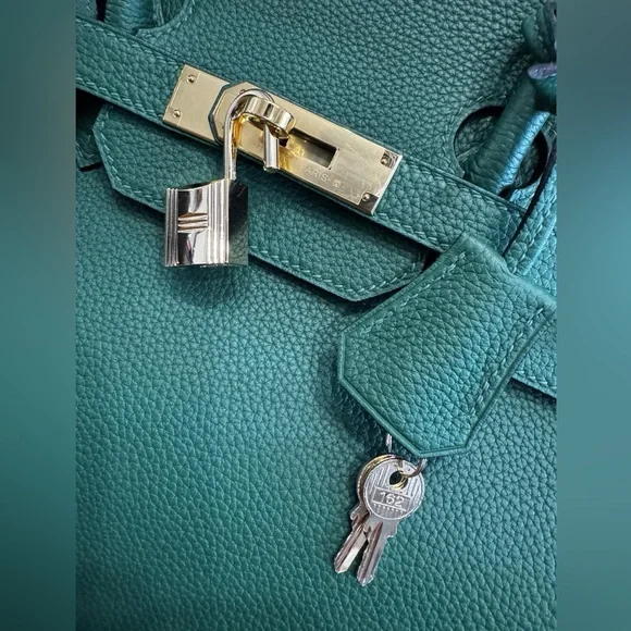 H birkin B35 custom bamboo green TOGO leather GHW gold hardware box dustbag NWOT - Picture 13 of 17